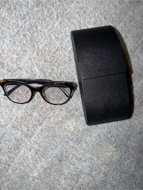 Prada Black Textured Sunglass Case with Tortoiseshell Frame Glasses